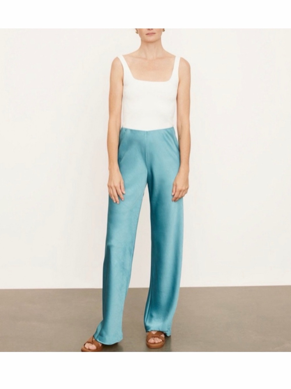 Vince Fluid Bias Satin Trouser Pants High Waist Wide Lg Deep Lagoon quiet luxury - Picture 3 of 6